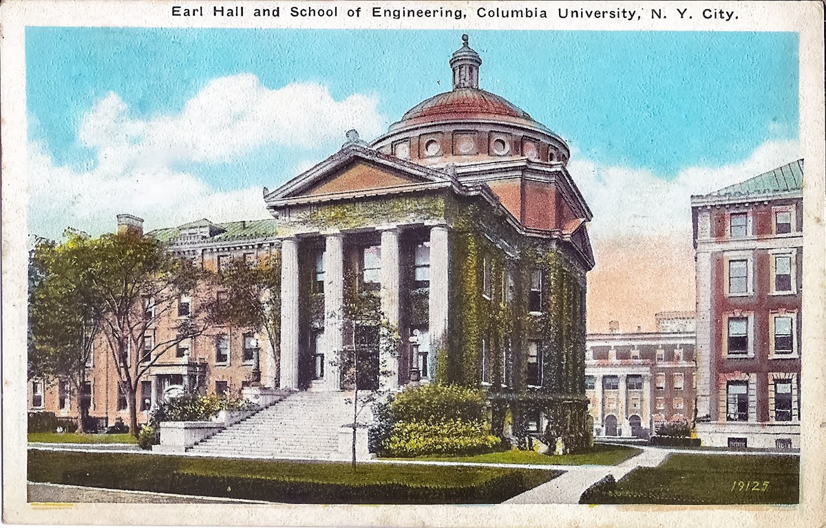 Post card showing a drawing of Earl Hall