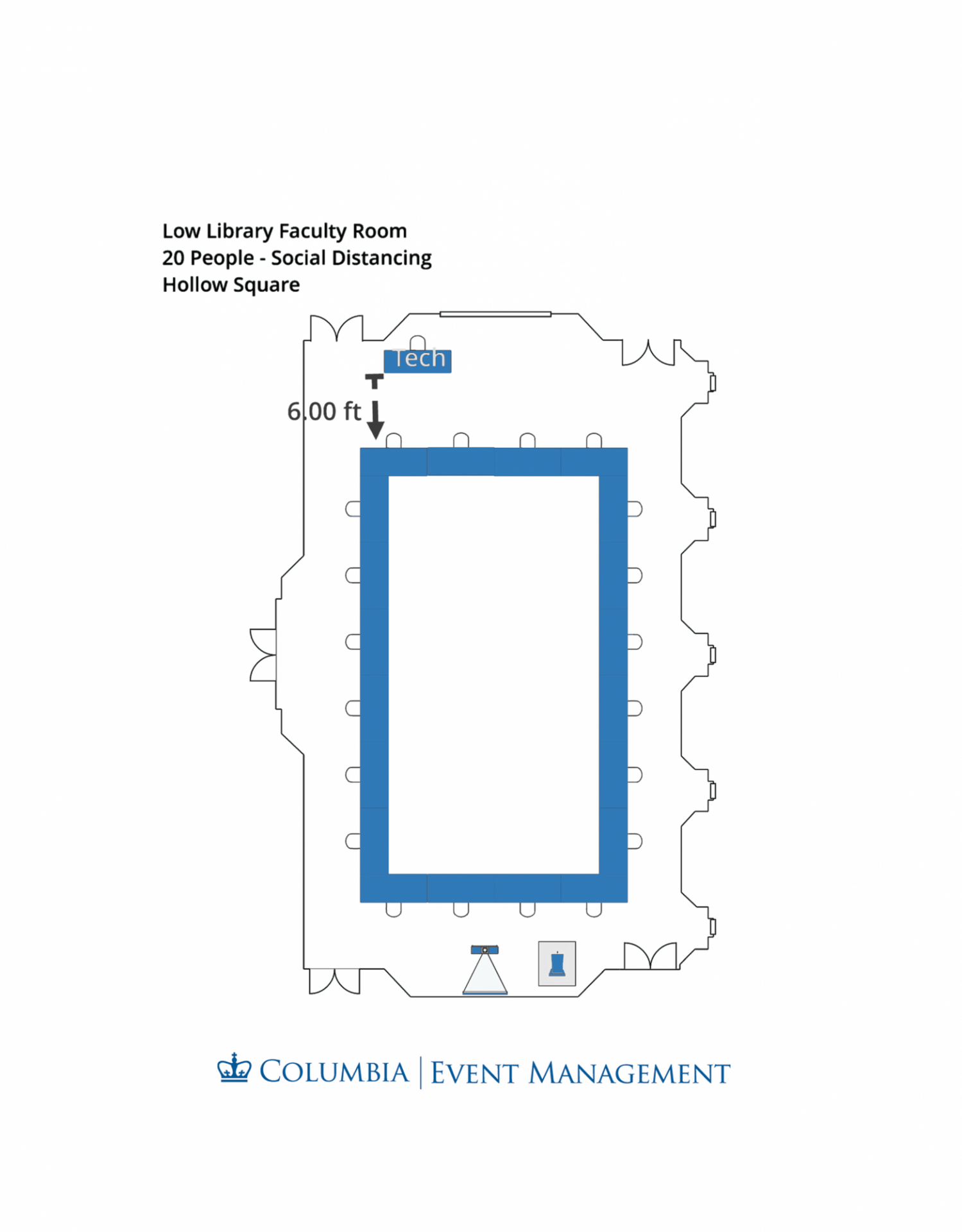 Social Distancing Room Configuration - Low Library Faculty Room Hollow Square Style