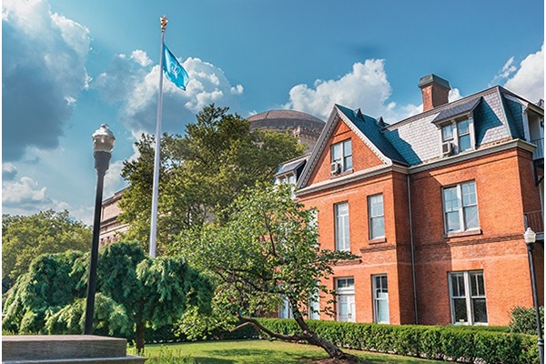 Buell Hall, a brick building housing the Maison Francais on Columbia University's campus.