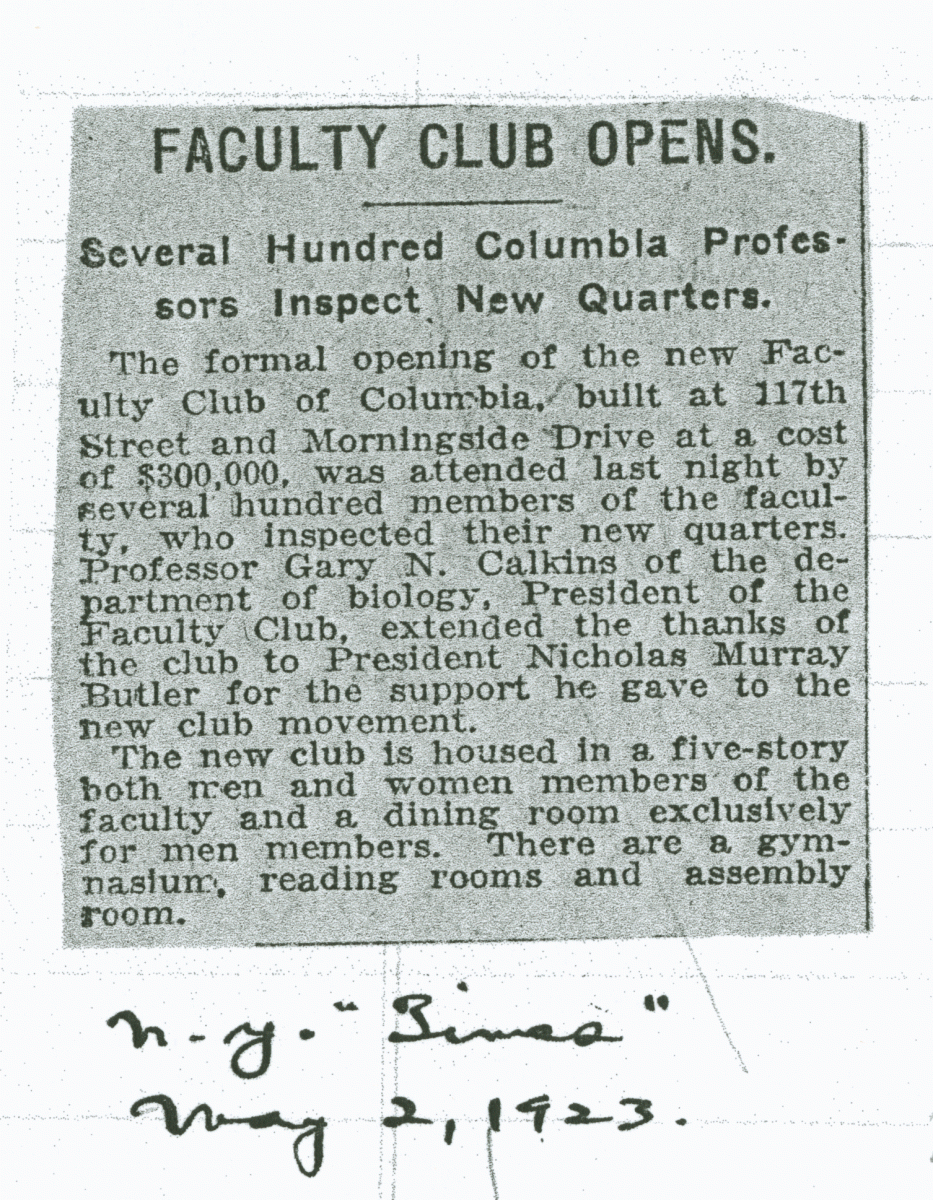News clipping of the announcement that Faculty House has opened