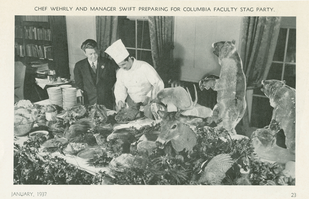 Chef Wehrly and Manager Swift prepare for a 1937 Columbia faculty stag party. Photo courtesy of Knott Knoter