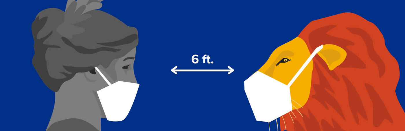 Graphic showing the correct distance for social distancing.