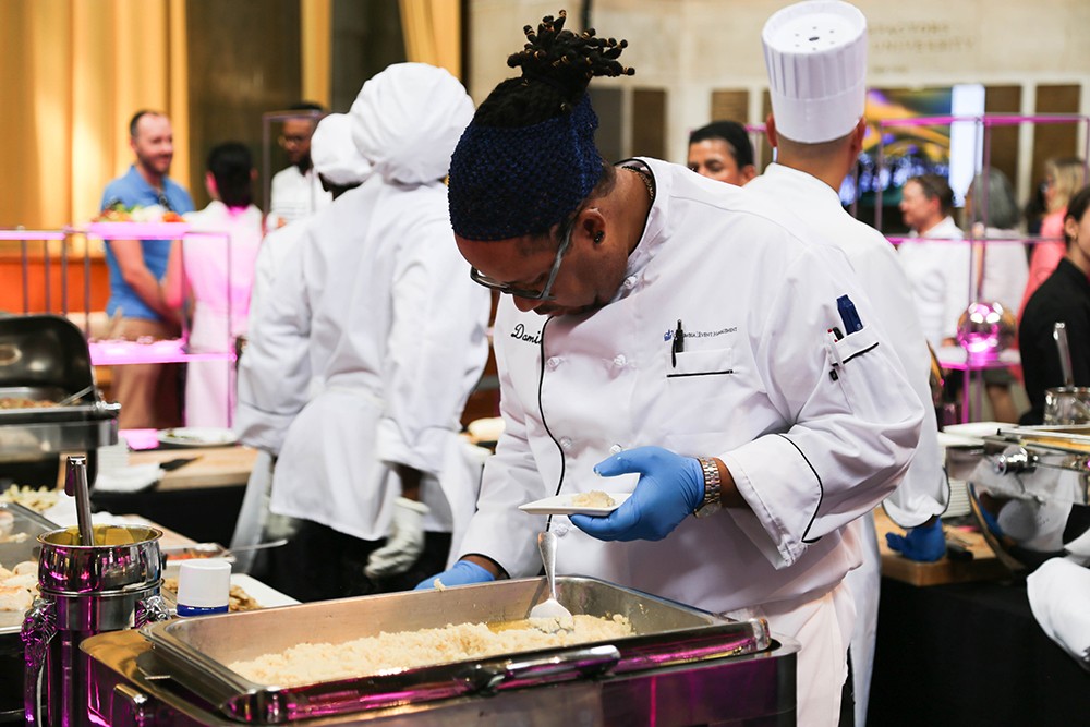 chef serving food