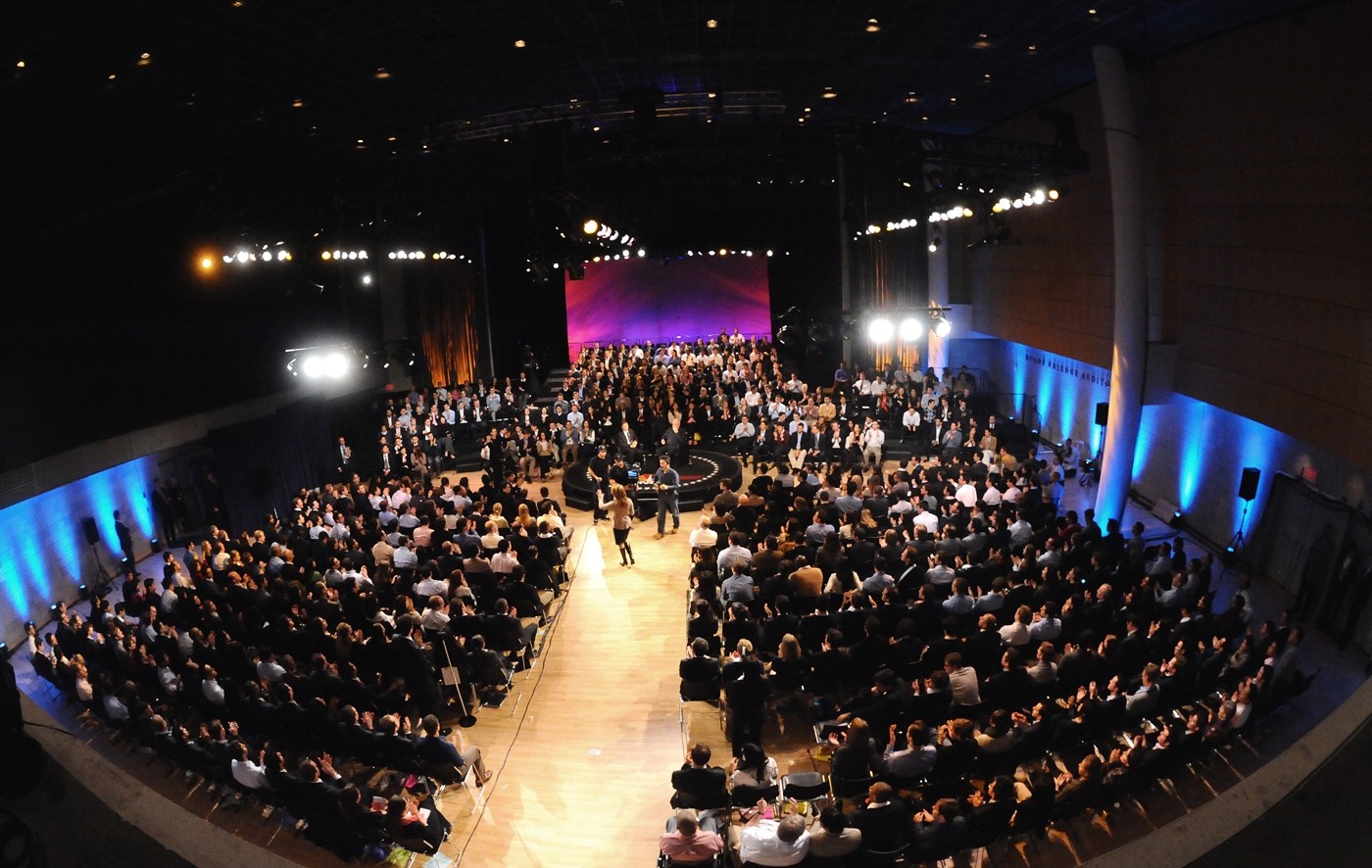 A large conference conducted in the Roone Arledge Auditorium in Lerner Hall.