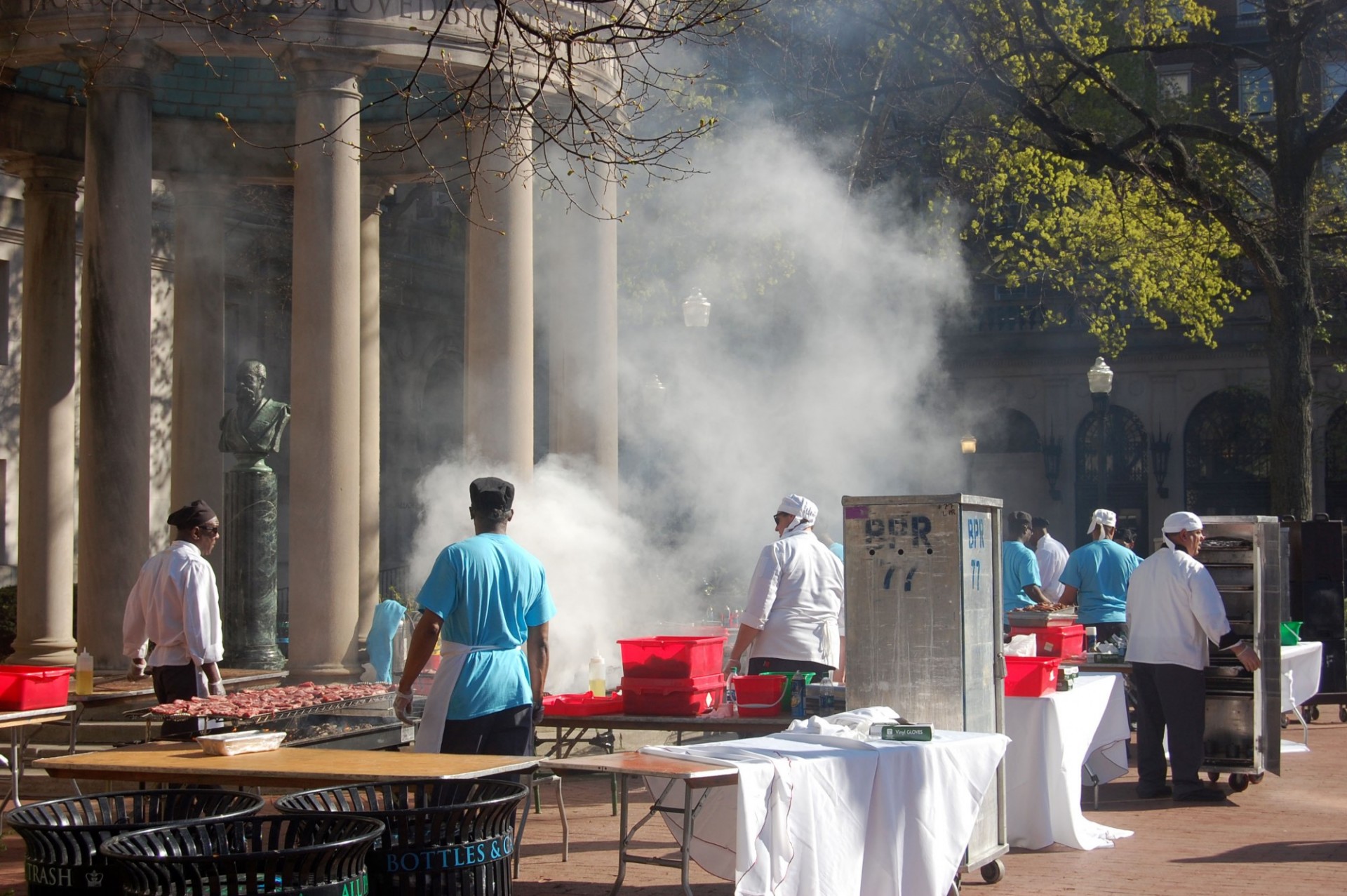 Columbia Dining team operating a grill