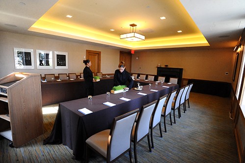A room set up for a meeting at Faculty House