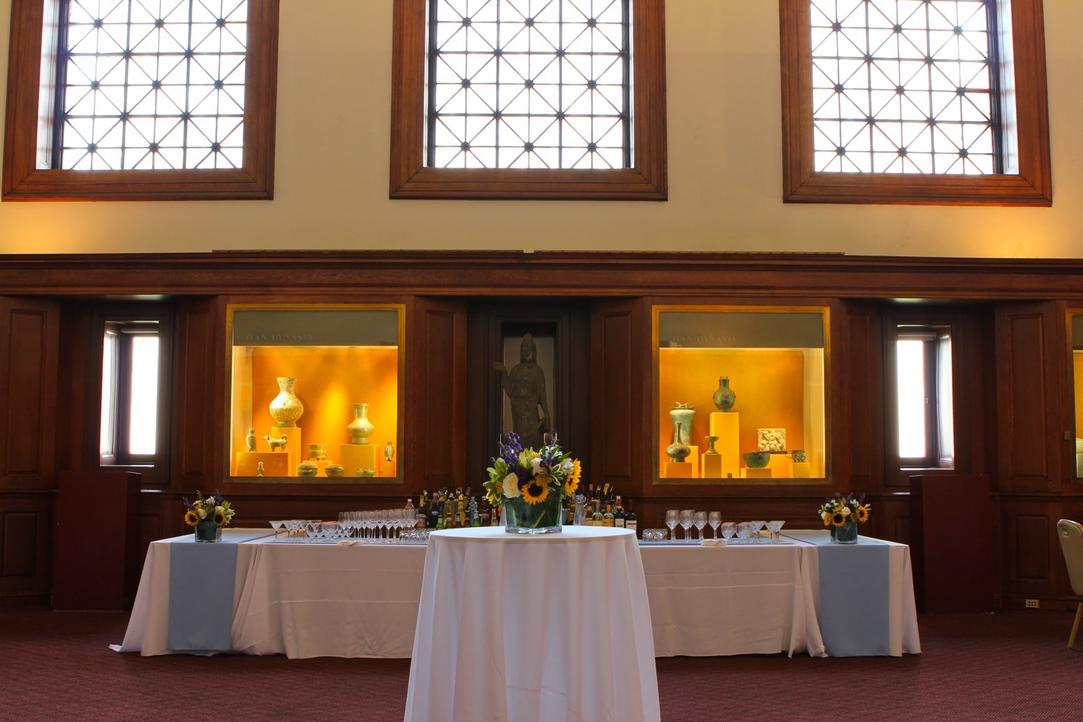 Select pieces from the Sackler Collection provide an elegant backdrop Faculty Room at Low Library set up for a social event.