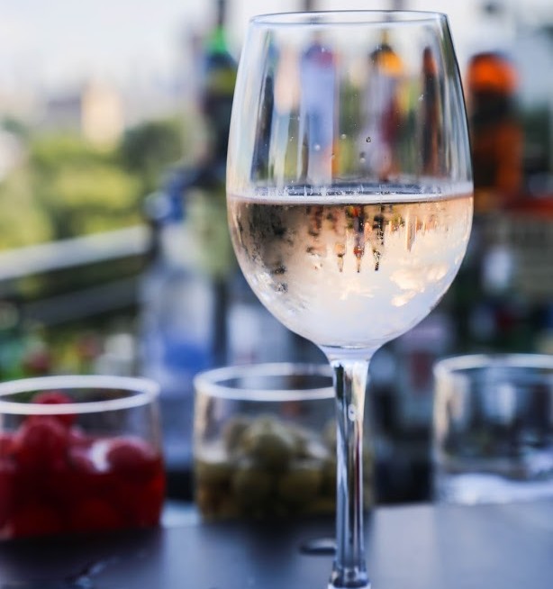 glass of wine on terrace