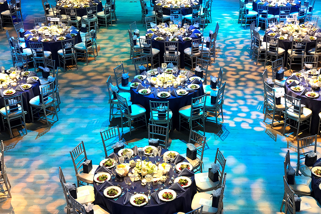 Lerner Hall Roone Arledge Auditorium set up banquet-style.