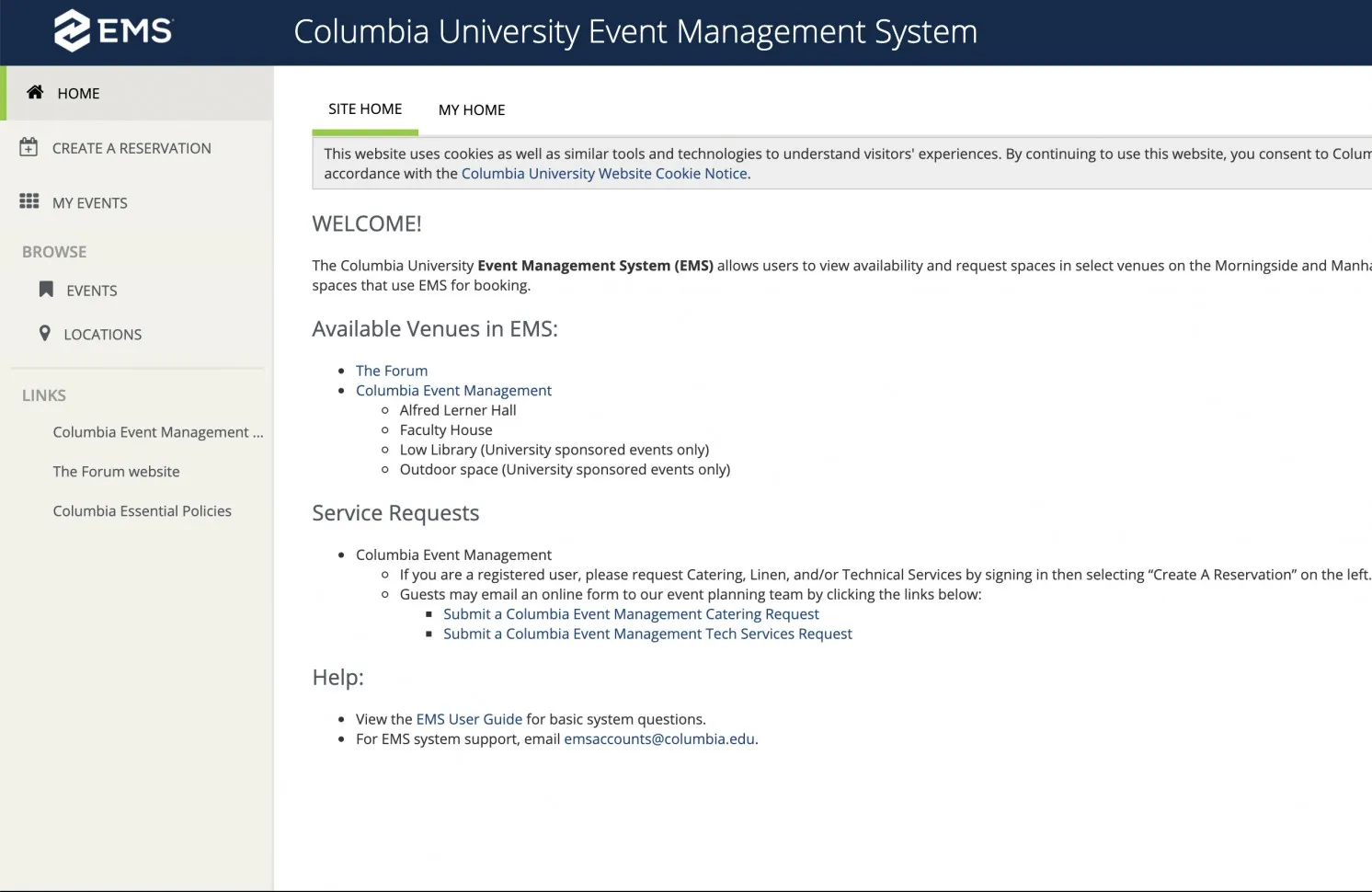 Event Management System welcome screen.
