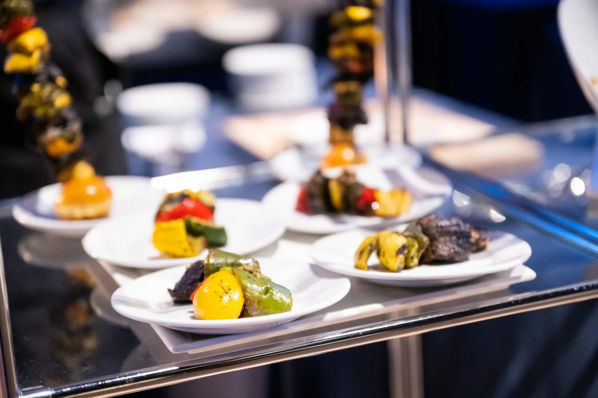 Skewers of grilled steak and vegetables