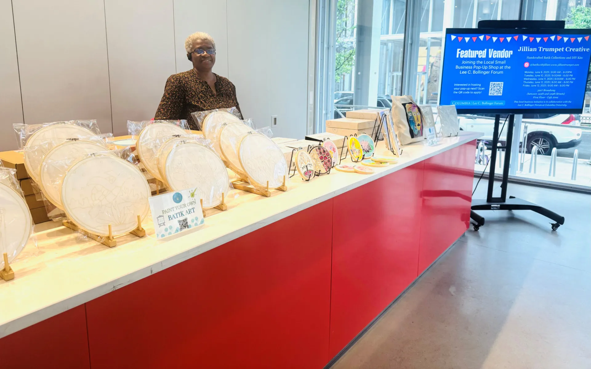 Jillian Trumpet with her products at the Bollinger Forum