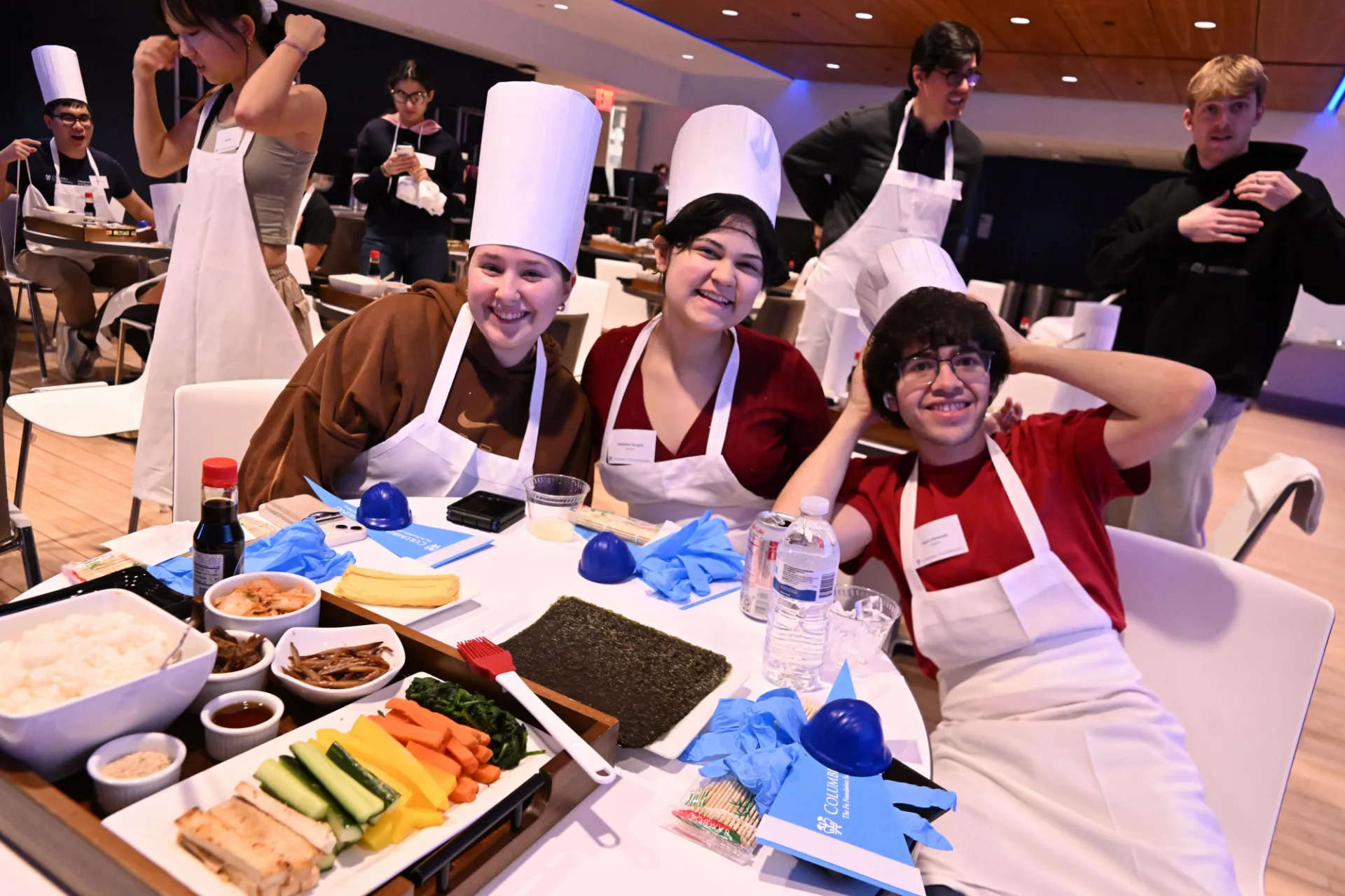 Students enjoy a kimbap-making experience in Wang Pavilion
