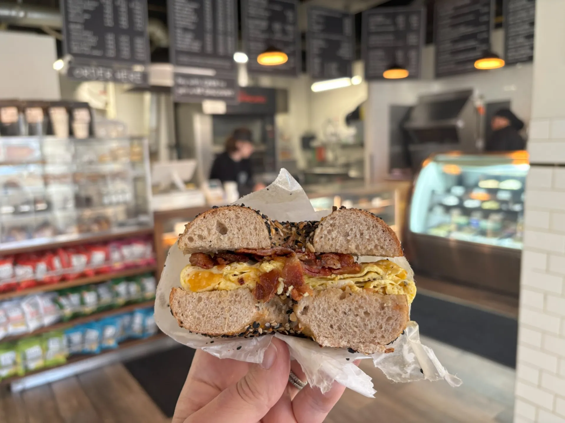 Bacon, Egg, and Cheese on an Everything Bagel 