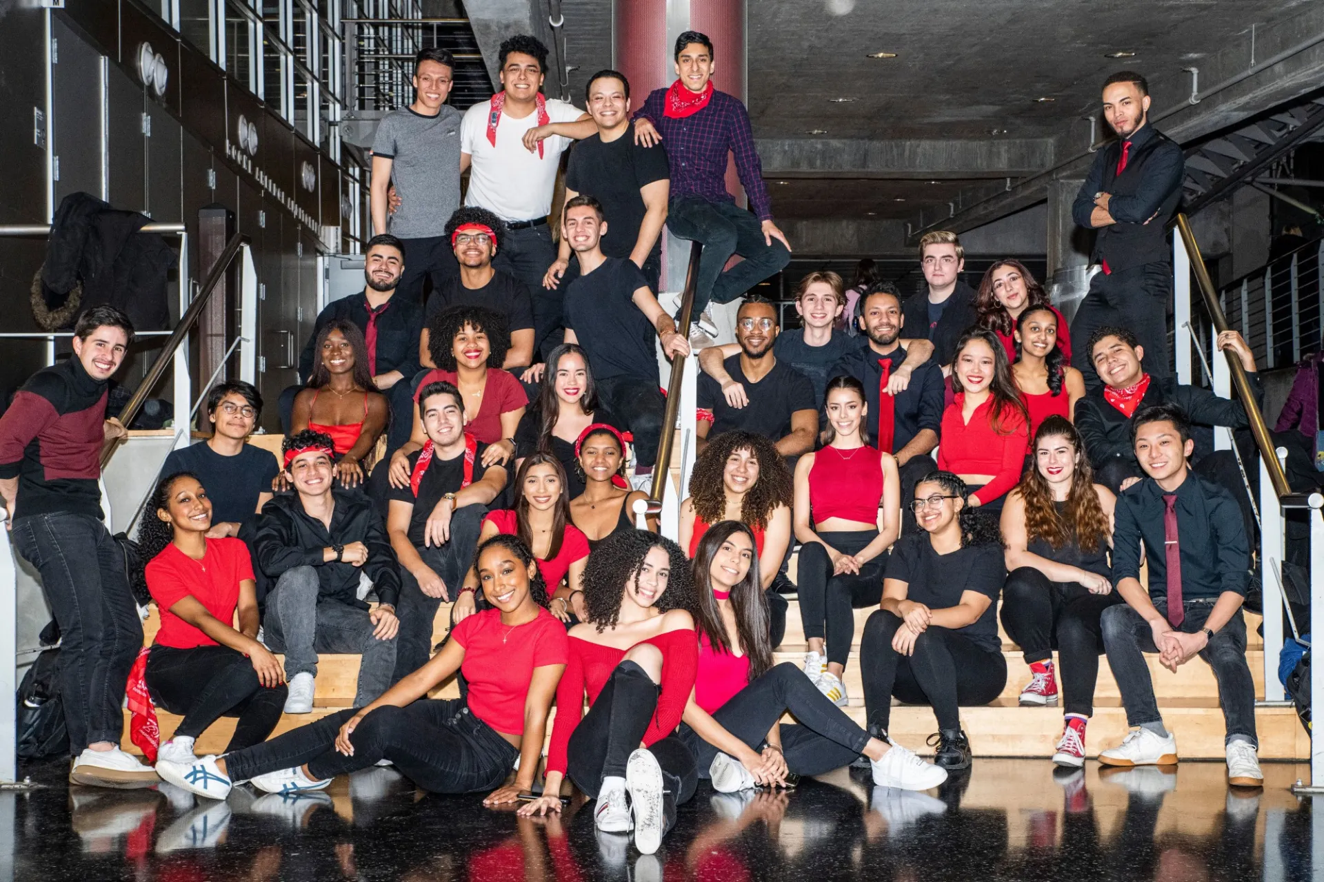 Group of students post before dance performance